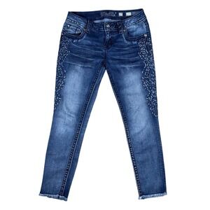 Miss Me Signature Ankle Skinny Jeans Women's 27‎ Blue Mid-Rise Embellished